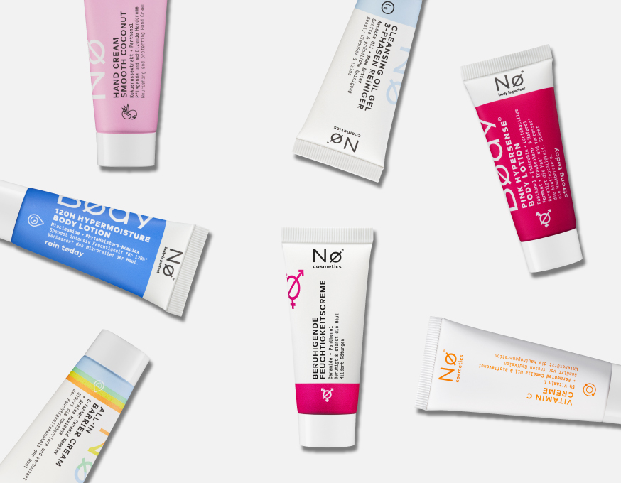 Banner mit den Produkten von Nø Cosmetics in Reisegröße