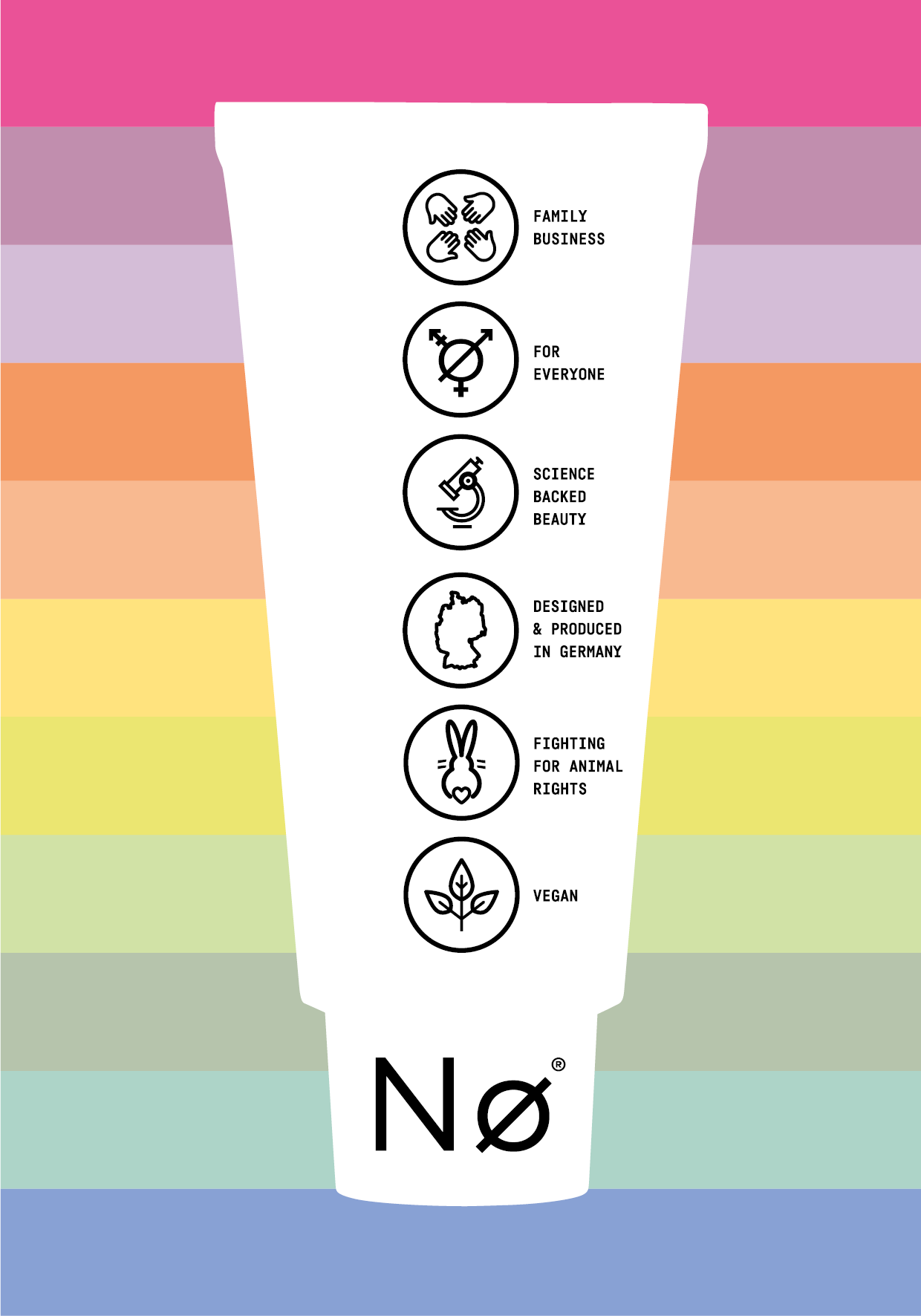 Tuben Silhouette mit den Werten von Nø Cosmetics